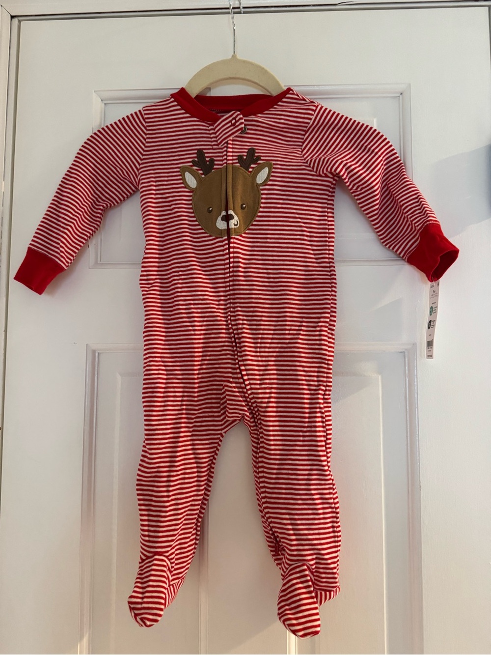 Carter's Red & White Striped Reindeer Footie Pajamas